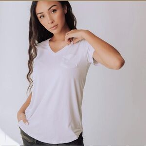 Albion Fit Basic V Neck Tee | Bamboo White | Women’s XS